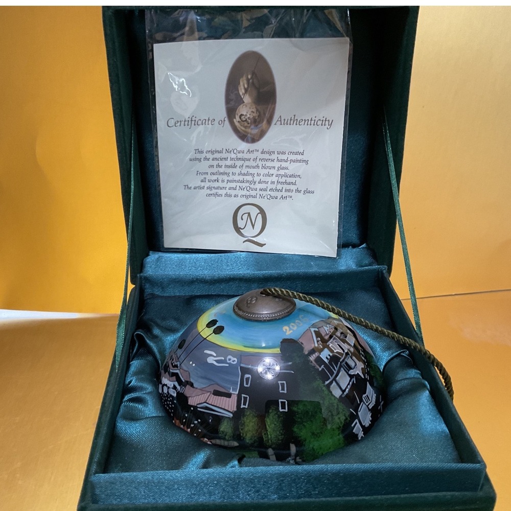 Ne'Qwa Art 2006 Montage Reverse Hand Painted Glass Ornament COA Box 2006-816